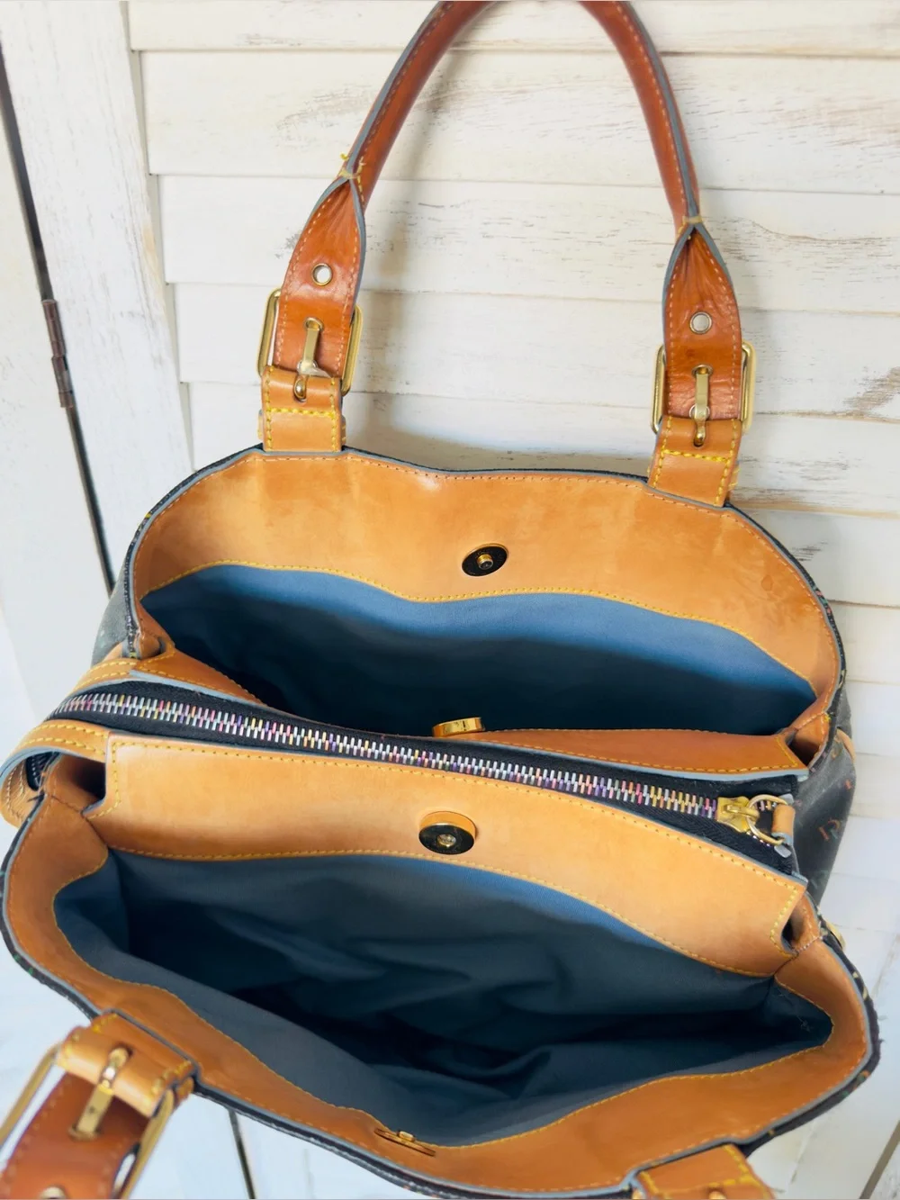 Dooney & Bourke Black Satchel RAINBOW ZIPPER EUC